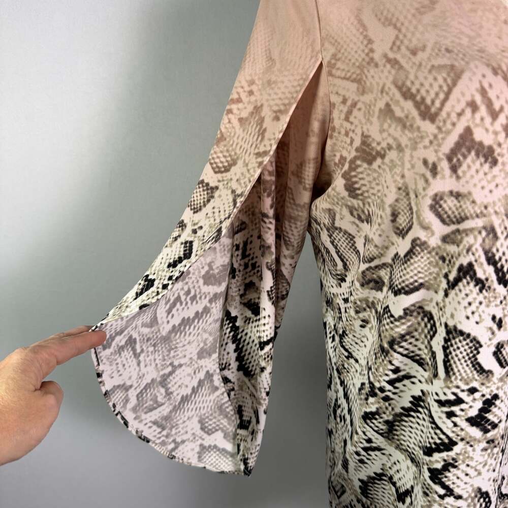 Calvin Klein Womens 0X Plus Tan Snakeskin Ombre V-Neck 3/4 Split Sleeve Blouse - Picture 4 of 16
